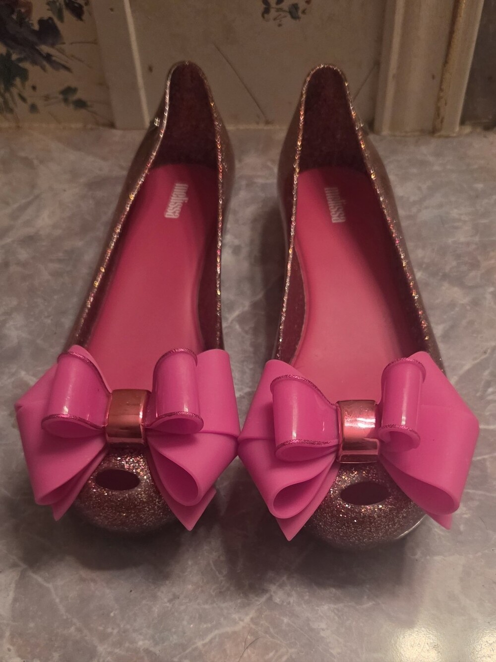 Melissa Pink Glitter Bow Flats
